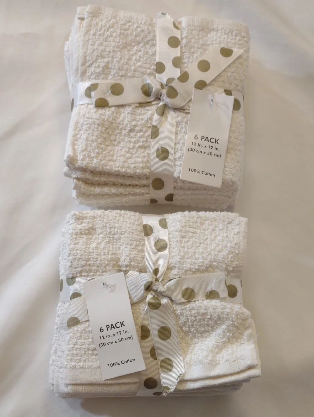 Bundle Of 2 6-Pack White Cotton Washcloths - Soft Absorbent